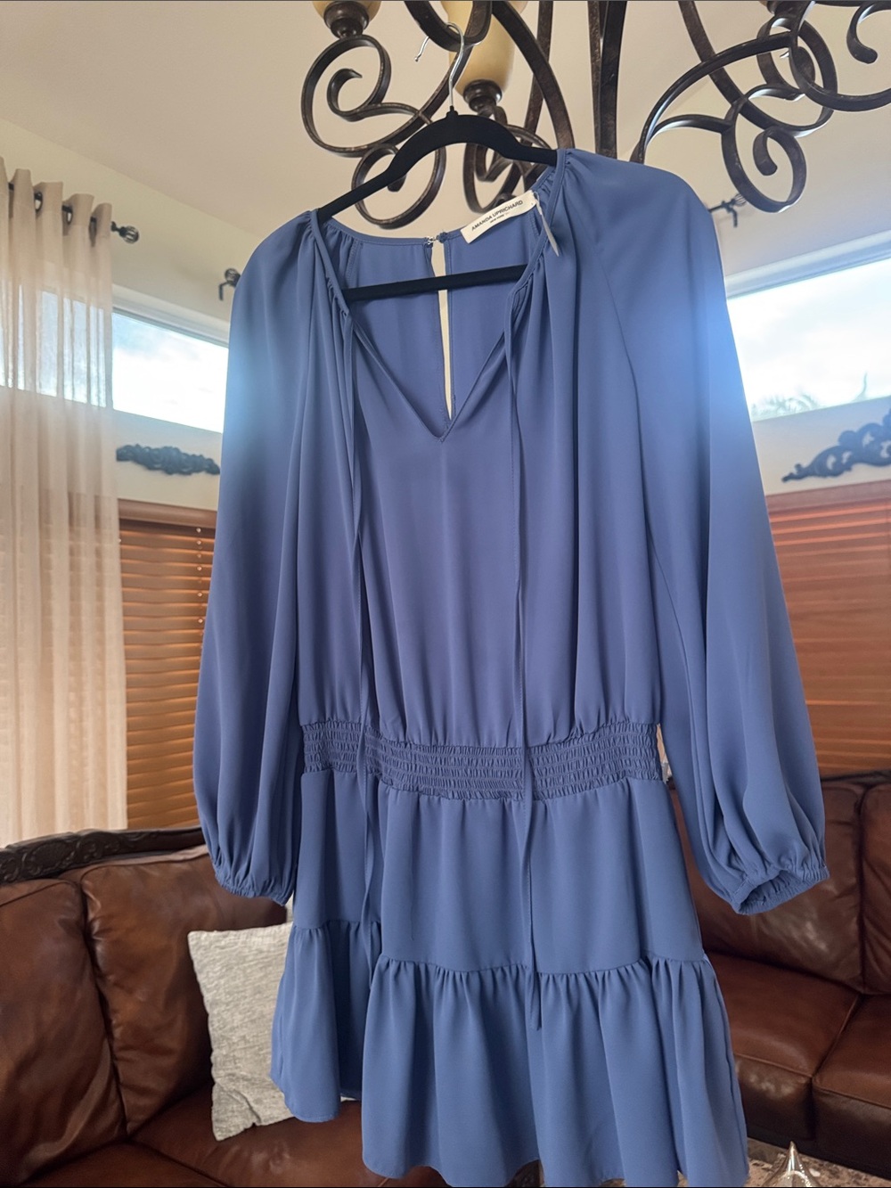 Amanda Uprichard Dusty Blue Long Sleeve Tiered Dress